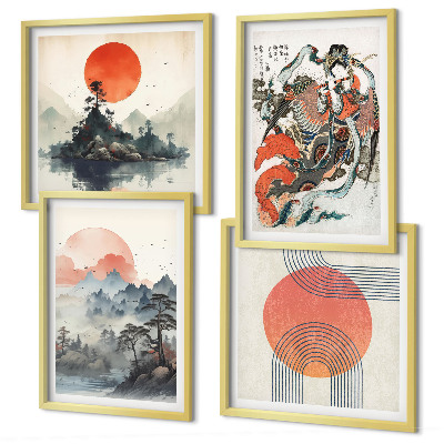 Set om 4 tavlor Asiatiska landskap i Japan
