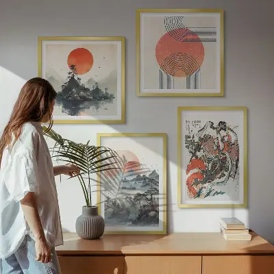 Asiatiska landskap i Japan set med 4 tavlor