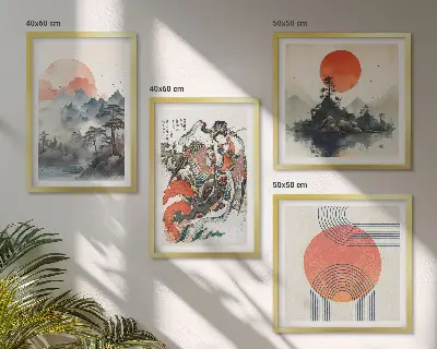 Asiatiska landskap i Japan set med 4 tavlor