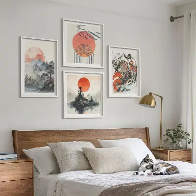 Asiatiska landskap i Japan set med 4 tavlor