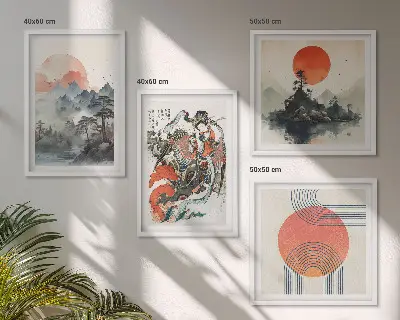 Asiatiska landskap i Japan set med 4 tavlor