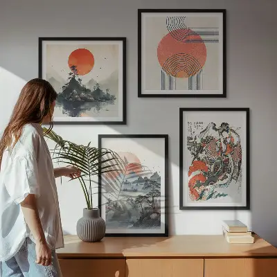 Asiatiska landskap i Japan set med 4 tavlor