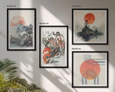 Asiatiska landskap i Japan set med 4 tavlor