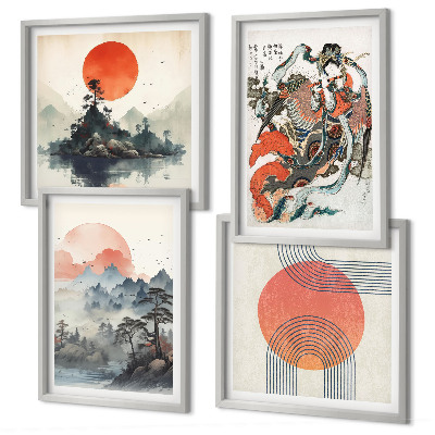 Set om 4 tavlor Asiatiska landskap i Japan