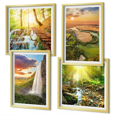 Set om 4 tavlor Orange Mountain vattenfall