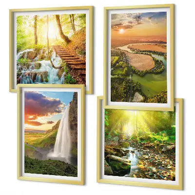 Orange Mountain vattenfall set om 4 tavlor
