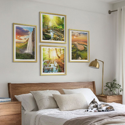 Set om 4 tavlor Orange Mountain vattenfall