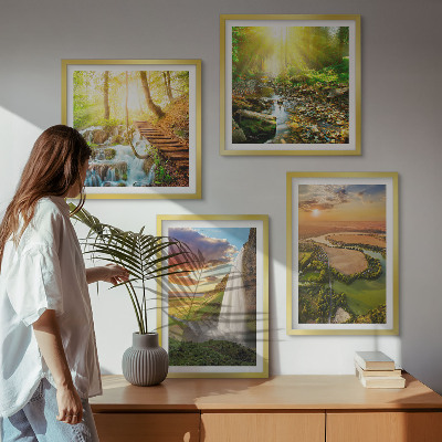 Set om 4 tavlor Orange Mountain vattenfall