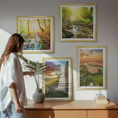 Orange Mountain vattenfall set om 4 tavlor