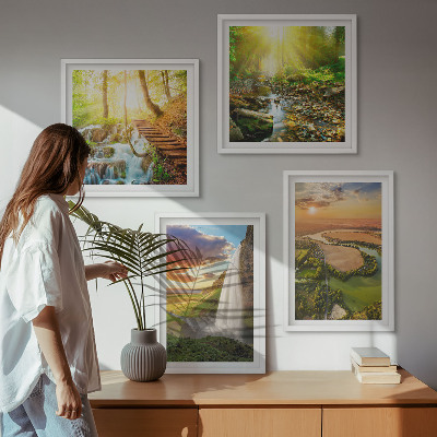 Set om 4 tavlor Orange Mountain vattenfall