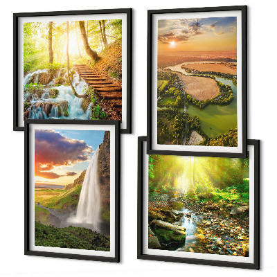 Set om 4 tavlor Orange Mountain vattenfall