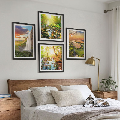 Set om 4 tavlor Orange Mountain vattenfall