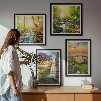 Set om 4 tavlor Orange Mountain vattenfall