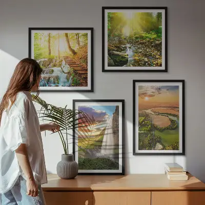 Orange Mountain vattenfall set om 4 tavlor
