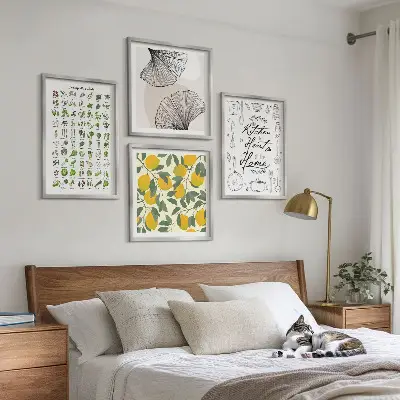 Målning med köksörter och citron tavla för tavelvägg ovanför soffa