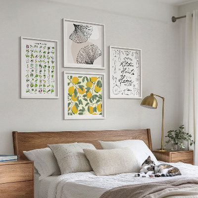 Tavelvägg ovanför soffa Målning av köksörter med citron