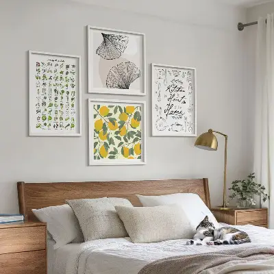 Målning med köksörter och citron tavla för tavelvägg ovanför soffa