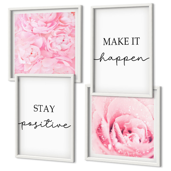 Set om 4 tavlor Minimalistiska rosa blommor