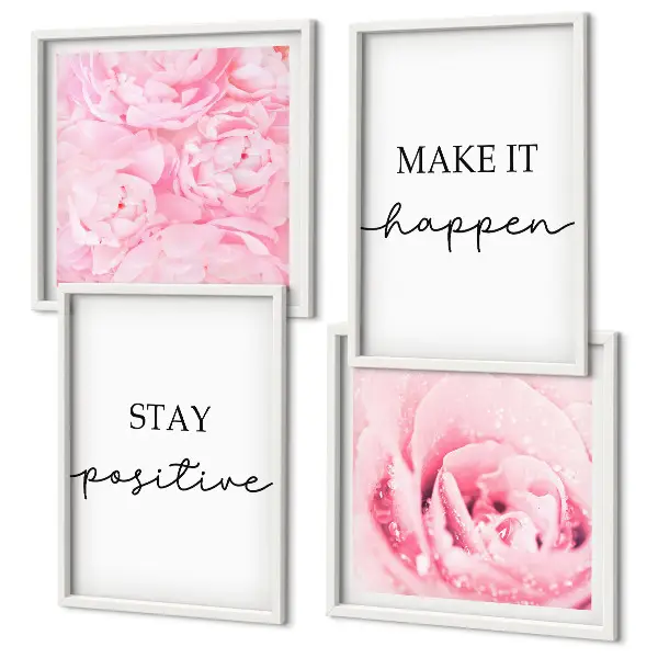 Minimalistiska rosa blommor set om 4 tavlor