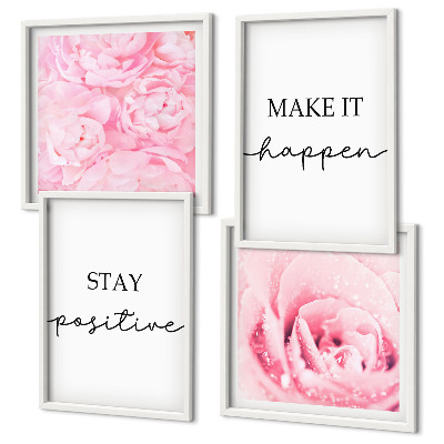 Set om 4 tavlor Minimalistiska rosa blommor