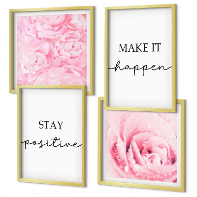 Set om 4 tavlor Minimalistiska rosa blommor