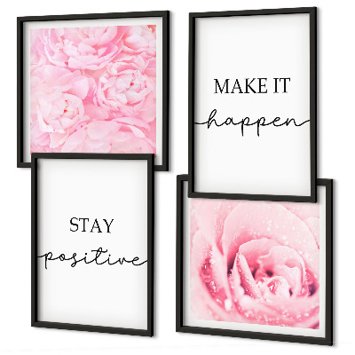 Set om 4 tavlor Minimalistiska rosa blommor