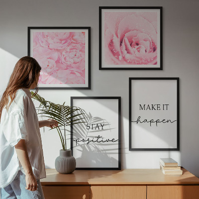 Set om 4 tavlor Minimalistiska rosa blommor