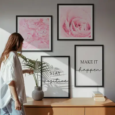 Minimalistiska rosa blommor set om 4 tavlor