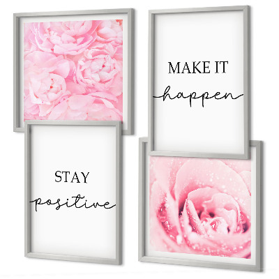 Set om 4 tavlor Minimalistiska rosa blommor