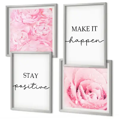 Minimalistiska rosa blommor set om 4 tavlor