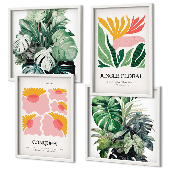 Tavelvägg ovanför soffa Blommor och löv moderna posters