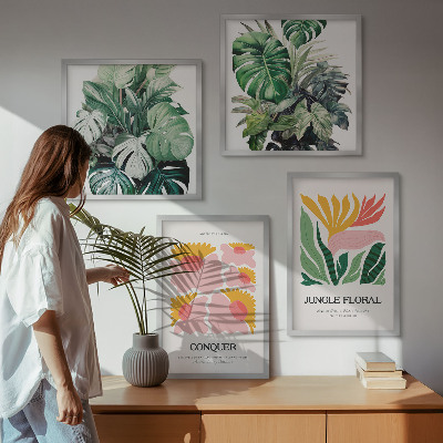 Tavelvägg ovanför soffa Blommor och löv moderna posters
