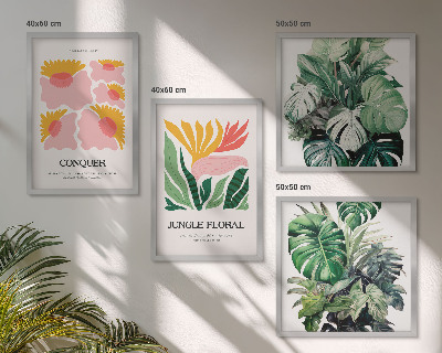 Tavelvägg ovanför soffa Blommor och löv moderna posters
