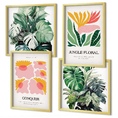 Tavelvägg ovanför soffa Blommor och löv moderna posters