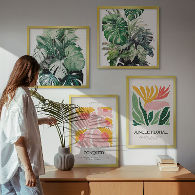 Tavelvägg ovanför soffa Blommor och löv moderna posters