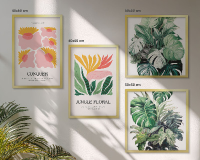 Tavelvägg ovanför soffa Blommor och löv moderna posters