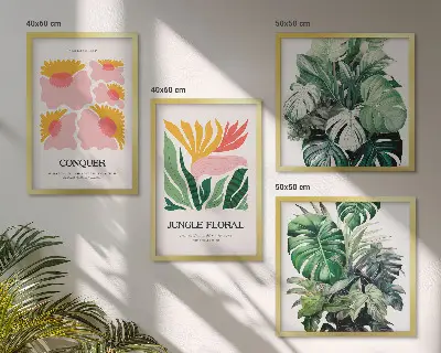 Blommor och löv moderna posters tavelvägg för ovanför soffan