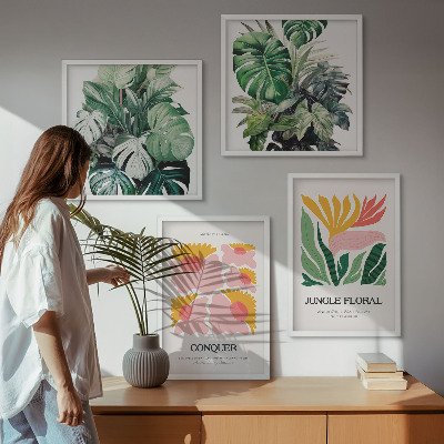 Tavelvägg ovanför soffa Blommor och löv moderna posters