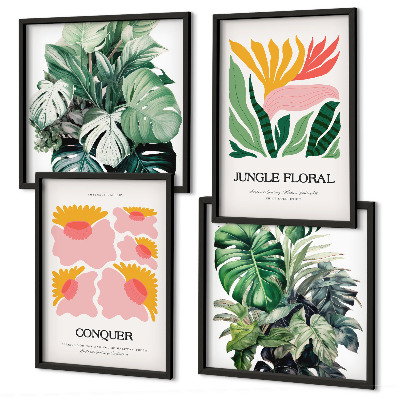 Tavelvägg ovanför soffa Blommor och löv moderna posters
