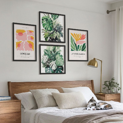 Tavelvägg ovanför soffa Blommor och löv moderna posters