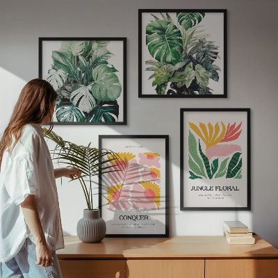 Tavelvägg ovanför soffa Blommor och löv moderna posters