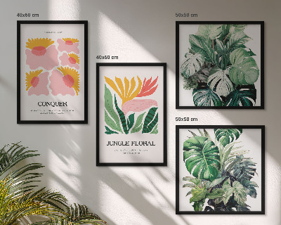 Tavelvägg ovanför soffa Blommor och löv moderna posters