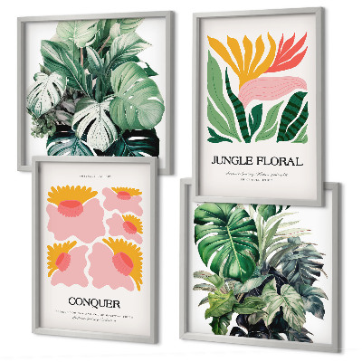 Tavelvägg ovanför soffa Blommor och löv moderna posters