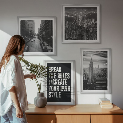Tavelvägg med 4 tavlor Inspiration till svartvitt i stadsgator