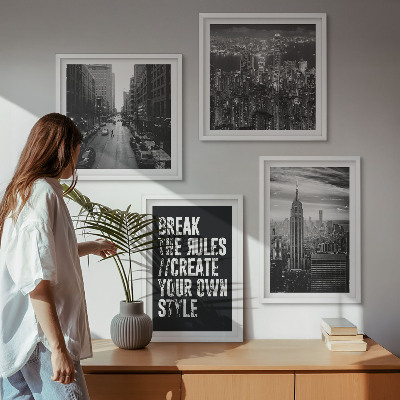 Tavelvägg med 4 tavlor Inspiration till svartvitt i stadsgator