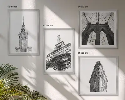 Tavelvägg med arkitekturmotiv svartvitt minimalismtema