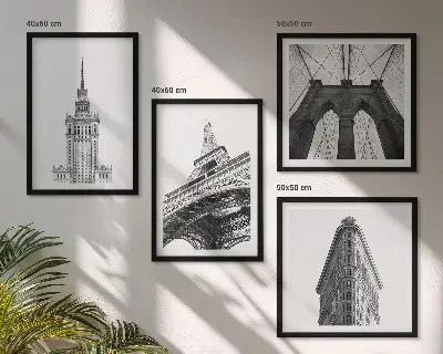 Tavelvägg med arkitekturmotiv svartvitt minimalismtema