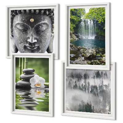Set om 4 tavlor Harmoni av naturstenar vatten Buddha