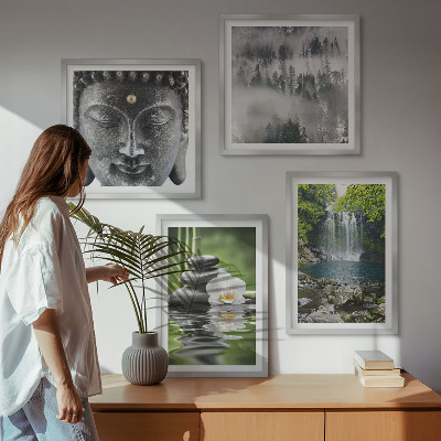 Set om 4 tavlor Harmoni av naturstenar vatten Buddha