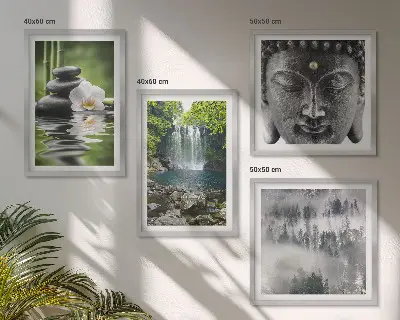 Harmoni av naturstenar vatten och Buddha set om 4 tavlor